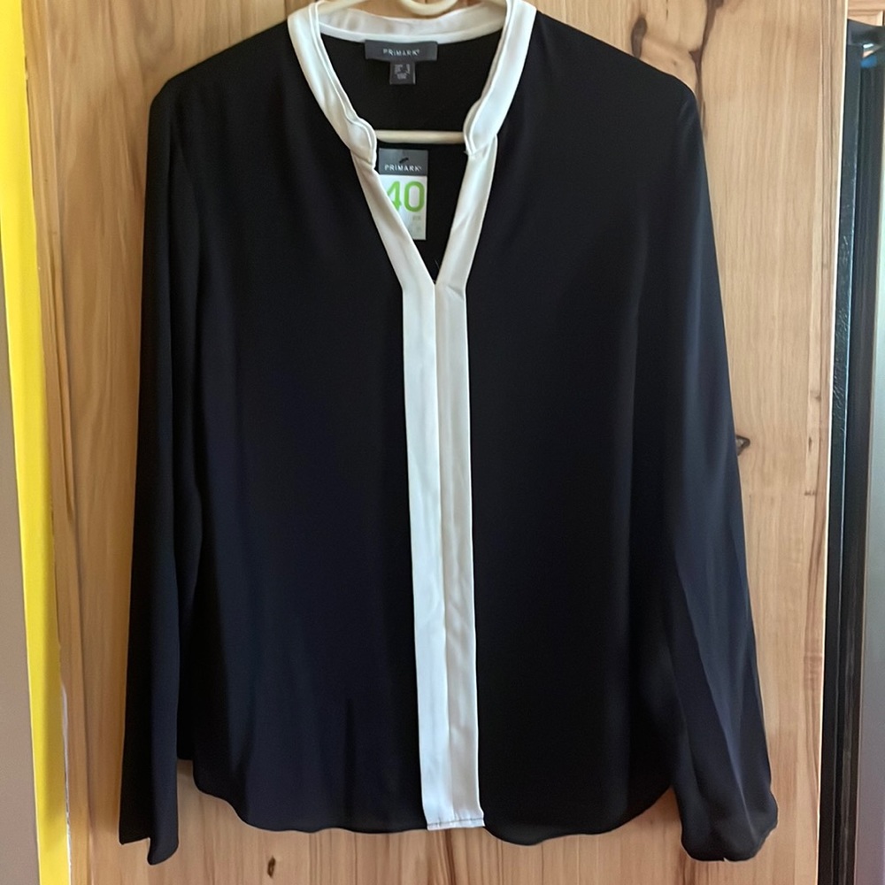 Primark Black Blouse with White Trim